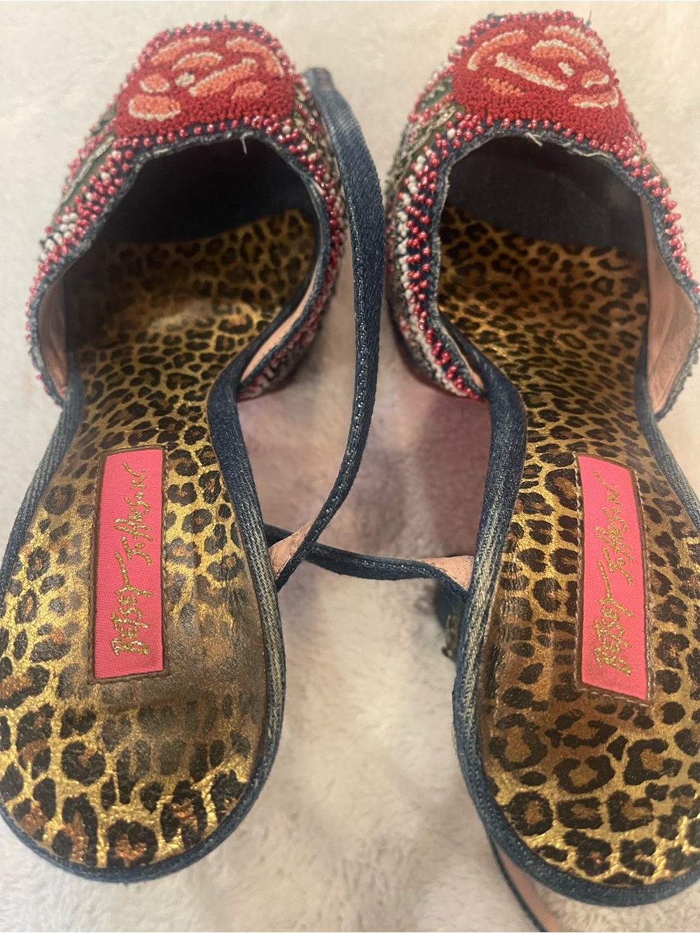 Vintage Betsey Johnson. Denim and beaded peep-toe platform. - Picture 9 of 9